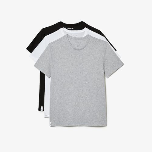 Lacoste Men's 100% Cotton Regular Fit Crew Neck Undershirt, 3-Pack, White/Dove Grey/Black, X-Large