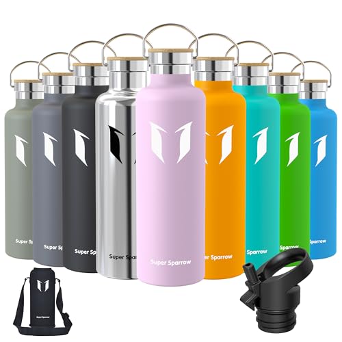 Sparrow Gourde Isotherme 1L - Bouteille - Sport Gourdes INOX avec Paille | Étanche, Lave-Vaisselle, Sans BPA, Froid & Chaud, Sport TwistTrail Avec Bouchon Paille, Bouchon Anse & Housse