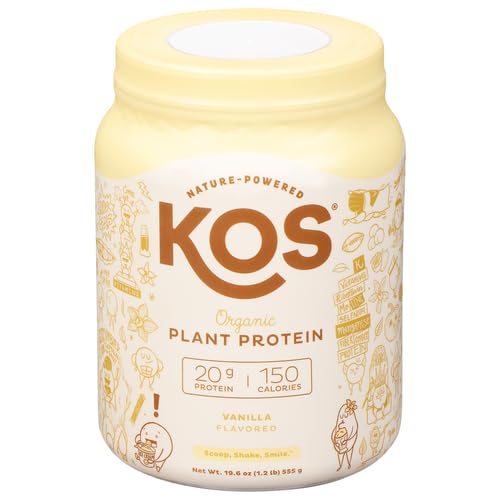 KOS Vegan Protein Powder Erythritol Free, Vanilla - USDA Organic Pea Protein Blend, Plant Based Superfood Rich in Vitamins & Minerals - Keto, Dairy Free - Meal Replacement for Women & Men, 15 Servings