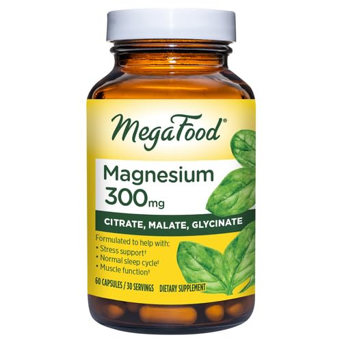 MegaFood Magnesium Glycinate, Citrate, Malate 300mg Supplement - Highly Absorbable Blend to Support Heart, Nerve Health & Relaxation, Triple Magnesium Complex Supplement, 60 Capsules (30 Servings)