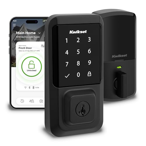 Kwikset Halo Wi-Fi Smart Lock, Keyless Entry Front Door Touchscreen Deadbolt, Matte Black Finish, Grade AAA Certified, U