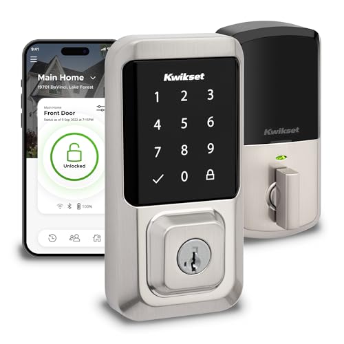 Kwikset Halo Wi-Fi Smart Lock, Keyless Entry Door Deadbolt, Geofence Auto-Unlock, Grade AAA Certified, No Hub Easy Install, Satin Nickel Lifetime Finish Warranty, Touchscreen