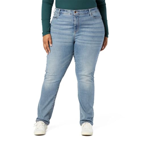 Levi Strauss Signature Gold Women's Curvy Totally Shaping Straight Jeans Mid-Rise Stretch Denim (Available in Plus Size), Blue Ice-waterless, 16