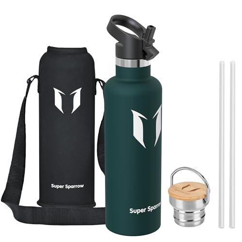 Super Sparrow Gourde Isotherme - Bouteille Isotherme - 1000ml - Gourdes Inox Bouche Standard - Gourde Enfant sans BPA, pour Sport, Gym, Voyage - Avec 2 Bouchons