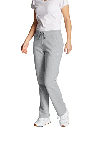 Champion Women's Open-Bottom Fleece Sweatpants, Standard Fit, Midweight, Oxford Gray, Large