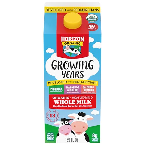 Horizon Organic Growing Years Milk, High Vitamin D Organic Milk for Growing Kids with DHA Omega-3, Choline, and Prebiotics, 59 fl oz Carton​