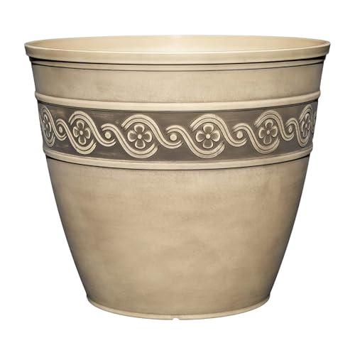 Classic Home and Garden Corinthian Resin Planter Pot - Outdoor & Indoor Plant Pot - Round Planter for Plants & Flowers (13" Ivory Ash, Pack of 1)