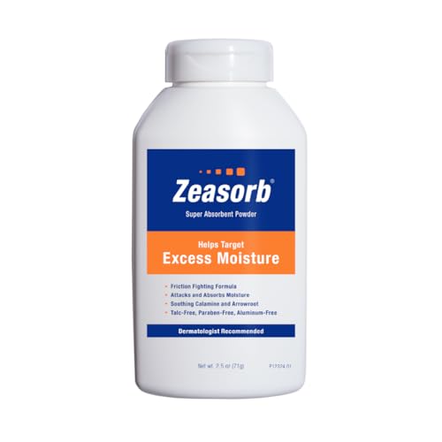 Zeasorb Excess Moisture Control Super Absorbent Foot & Body Powder, Dermatologist Recommended, Friction-Fighting Formula with Patented Odor Control Technology, 2.5 oz bottle