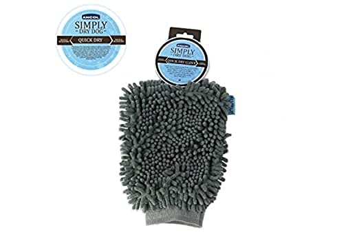 Ancol Simply Dry Dog Glove Grey Microfibre Noodle Fabric for Moisture Absorption - Machine Washable for Easy Cleaning