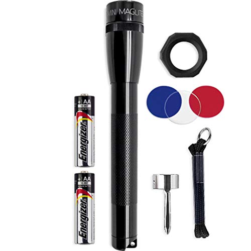 MagLite Mini LED Flashlight - Ultra Bright 127 Lumens, Adjustable Beam, Water-Resistant IPX4, Shock Resistant, 2 Power Modes, includes 2 AA Premium Alkaline Batteries - (Combo Pack, Black)