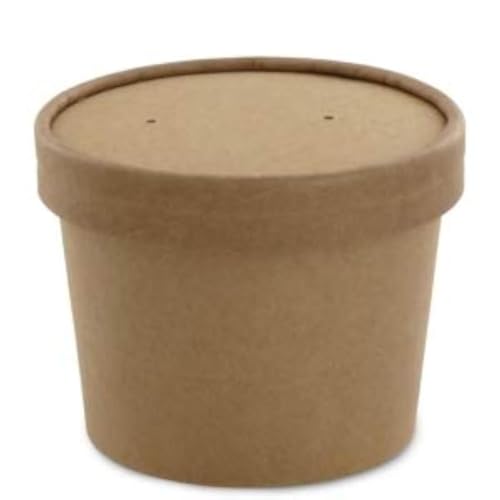 Eco Friendly Kraft Soup Bowls | Kraft Disposable Food Cups with Lid | Brown Containers - Soup Cups Great for Restaurants, Take-Outs, Or Disposable Soup Bowls To Go Lunch (25/Pack) (Kraft, 8 oz)
