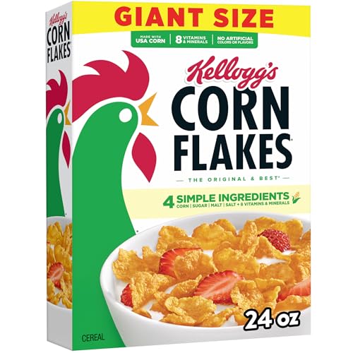 Kellogg's Corn Flakes Breakfast Cereal, Kids Cereal, Family Breakfast, Giant Size, Original, 24oz Box (1 Box)