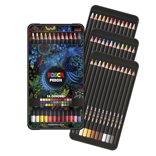 uni POSCA Colored Pencils, 4.0mm Lead, Assorted Set, 36 Pack