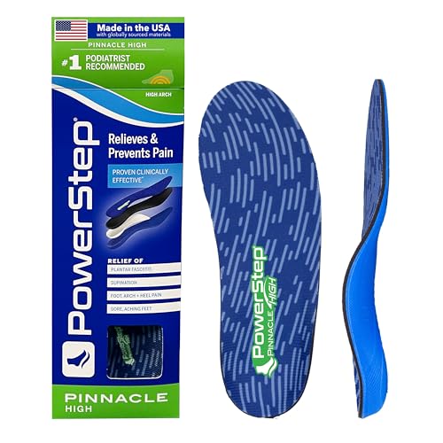 PowerStep Pinnacle High Arch Orthotics Insoles, High Arch Pain Relief, Relief for Plantar Fasciitis, Supination, Supports Foot, Arch & Heel Pain, Made in The USA (Men's 9-9.5 / Women's 11-11.5)