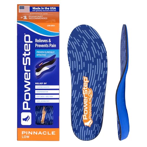 PowerStep Pinnacle Low Insoles, Supports Flat Feet, Plantar Fasciitis Relief, Overpronation, Arch Support, Heel Pain, All Day Comfort, Made in The USA (Men's 6-6.5 / Women's 8-8.5)
