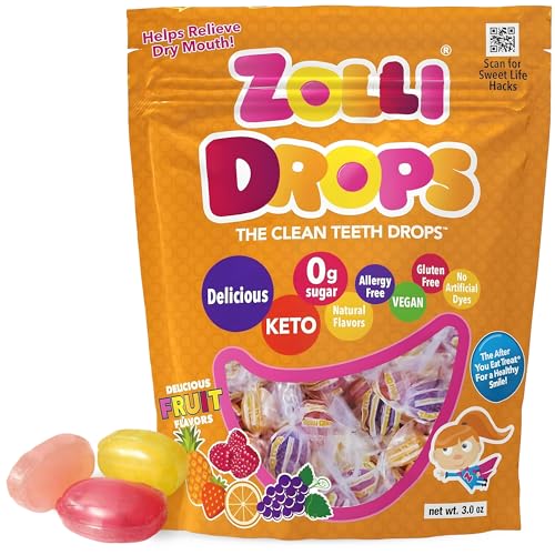 Zollipops Drops Fruit Vegan 3oz - Delectable Assorted Fruit Flavors, Dental-Friendly with Xylitol and Vegan Treats for Guilt-Free Snacking