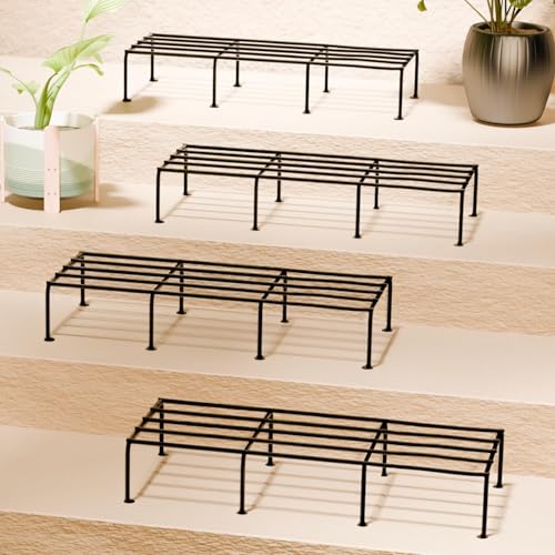 TrustBasket Indigo 24-Inch Plant Stand | Black, (Set of 4) 120 KG Load Capacity, Anti-Rust Metal with Non-Bendable Legs | Ideal for Plant Stands for O