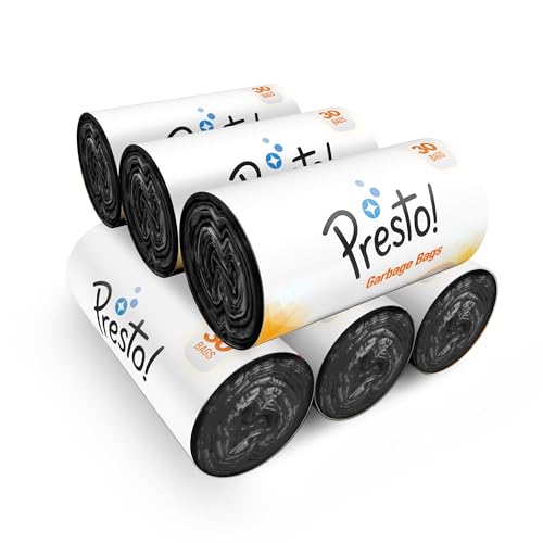 Amazon Brand - Presto! Garbage Bags | Medium | 180 Count | 30 Bags X 6 Rolls | 19 X 21 Inches | For Dry & Wet Waste | Black Amazon Brand - Presto! Gar