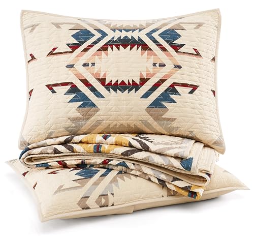 PENDLETON White Sands King/Cal King Quilt Bedding Set, 2 Shams, Quilted Bedspread Premium Cotton Coverlet for Bed, Washable, 110-inch x 96-inch, Beige Diamond Print