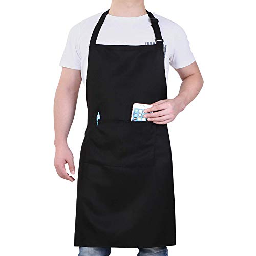 Will Well Chef Apron for Men and Women - 33" x 27" Large with 38" Waist Ties for a Comfy and Snug Fit, Durable and Lightweight, with 2 Spacious Pockets for Your Cooking Essentials - 1-Pack, Black