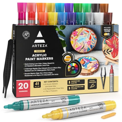 Arteza Acrylic Paint Markers, Set of 20 Good for Beginners Arteza's signature-conscious brand