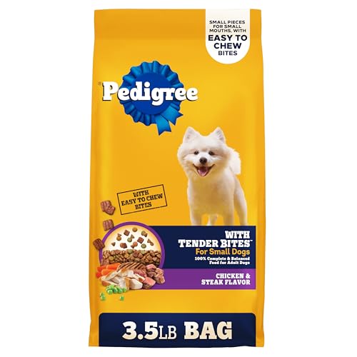 Pedigree with Tender Bites for Small Dogs Adult Dry Dog Food, Chicken and Steak Flavor, 3.5 lb. Bag
