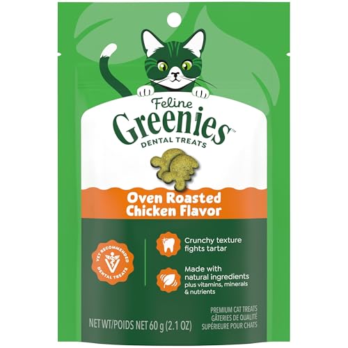 FELINE GREENIES Adult Dental Cat Treats Oven Roasted Chicken Flavor 2.1 oz