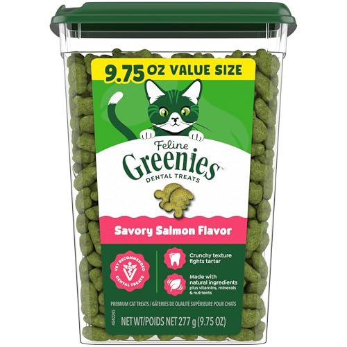Greenies Feline Adult Dental Cat Treats, Savory Salmon Flavor, 9.75 oz. Tub