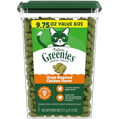 Greenies Feline Adult Dental Cat Treats, Oven Roasted Chicken Flavor, 9.75 oz. Tub