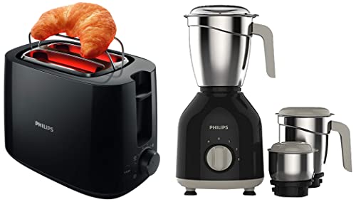 Philips HL7756/00 750-Watt Mixer Grinder with 3 Jars (Black) with Daily Collection HD2583/90 600-Watt 2 in 1 Toaster and Grill (Black) Combo