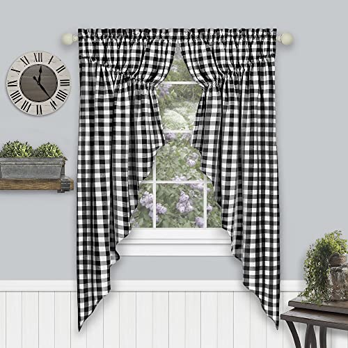 Buffalo Check Gathered Swag Window Curtain Pair - 72 Inch Width, 63 Inch Length - Black & White Plaid - Light Filtering Farmhouse Country Drapes for Bedroom Living & Dining Room by Achim Home Decor