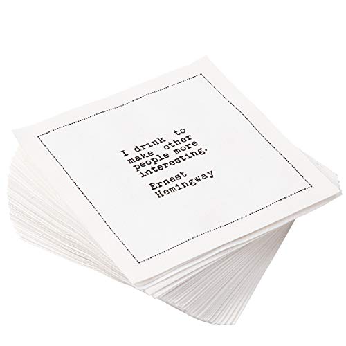 Five Star Funny White Cocktail Napkins, 50 Luxury Cotton Disposable Cocktail Party Napkins with Witty Bar Quotes, 4.5" x 4.5" for Home Bars, Game Nights, Beverages, Birthdays, Weddings & Holidays