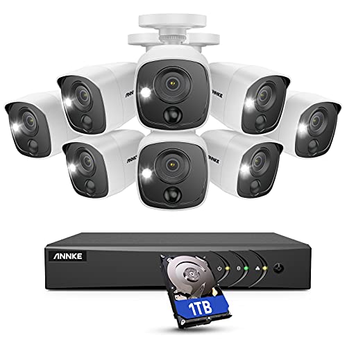 ANNKE Home Wired Camera Security System with Audio, 8CH 3K Lite H.265+ AI DVR with 1 TB Hard Drive and 8 X 1080P IP67 Weatherproof Cameras with Dual Light, Human/Vehicle Detection, Color Night Vision