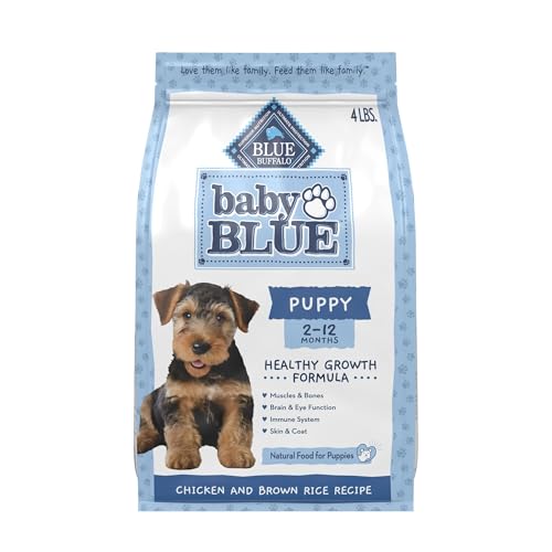 Blue Buffalo Baby Blue Natural Dry Food for Puppies, Healthy Growth Formula with DHA, Savory Chicken Recipe, 4-lb Bag