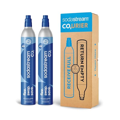 SodaStream CO2 Gas Refill Pack - 2 Cylinders, BLUE Screw-in System - Use box to return your empty cylinders and earn an Amazon.com Gift Card - Compatible with Fizzi, OneTouch, Jet, Spirit, Penguin