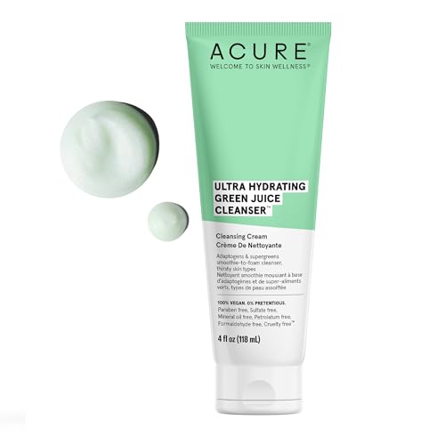 Acure Ultra Hydrating Green Juice Face Cleanser - Superfood Cleanser, Green Face Wash for Women & Men, Clean Skin Formula with Spinach, Blackhead Remover, Pore Scrub, Facial Cleansing Foam - 4 fl oz