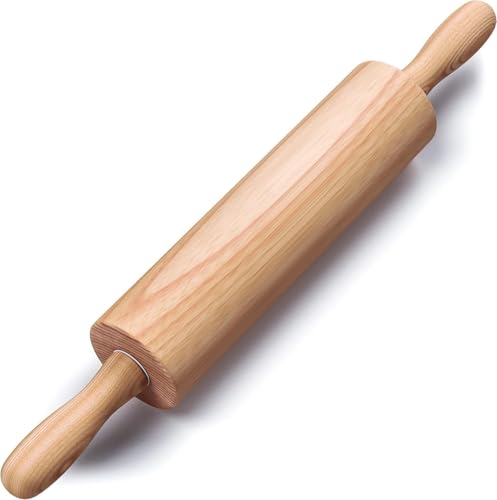 Wooden Rolling Pin 17.6 Inch with Rotating Ergonomic Handles
