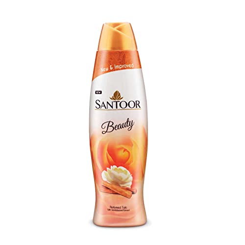 Santoor Beauty Talc with Sandalwood Extracts| Sandal, Rose, Musk & Geranium Mint Fragrance| Absorbs Excess Moisture| Dermatologically Tested| For All 