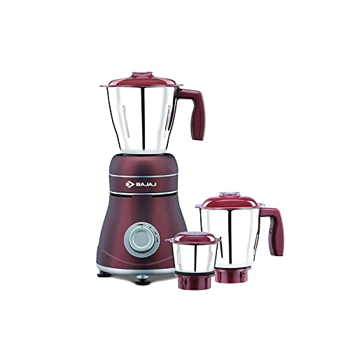 Bajaj Ivora 800W Mixer Grinder | 3 Jars | Anti-Bacterial Coating | Nutri-Pro Feature | Multi-Tasker Blade | 2 Yr Warranty 【Crimson Red】