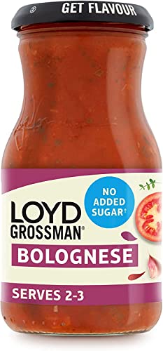 Loyd Grossman No Added Sugar Italian Bolognese Sauce – Sun-Ripened Tomatoes & Fragrant Herbs, 350 g Jar