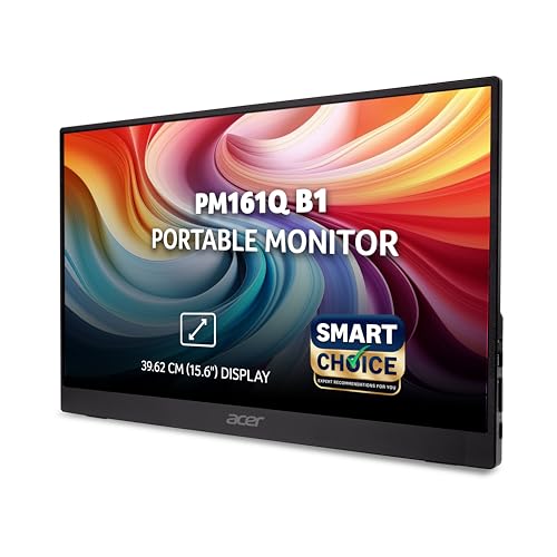 Acer Smartchoice PM161Q B1 15.6 Inch Full HD Portable Monitor | IPS Panel | 2 x USB Type-C & HDMI | 4 ms | Adaptive-Sync | Ultra-Slim 700 g | Built-in