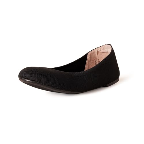 Amazon Essentials Women's Knit Ballet Flat, Black, 8 Wide