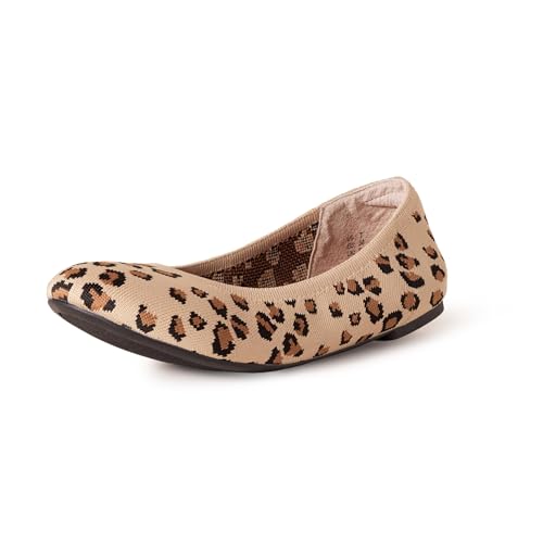 Amazon Essentials Women's Knit Ballet Flat, Brown Leopard Print, 8.5