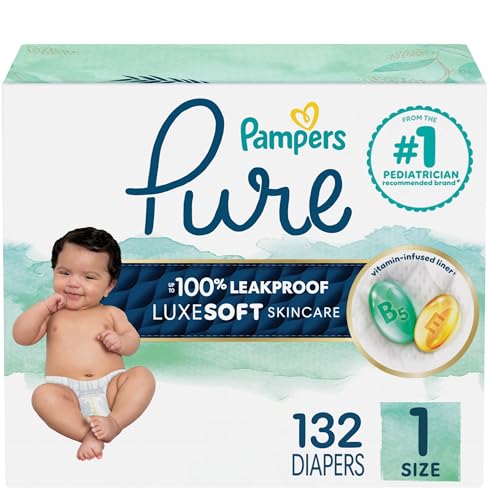 Pampers Pure Protection Baby Diapers, Size 1 (8-14 lbs), 132 Count, Up to 100% Leakproof, Premium Plant-based Skin Protection, Hypoallergenic Soft Diapers