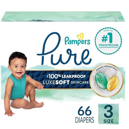 Pampers Pure Protection Baby Diapers, Size 3 (16-28 lbs), 66 Count, Up to 100% Leakproof, Premium Plant-based Skin Protection, Hypoallergenic Soft Diapers