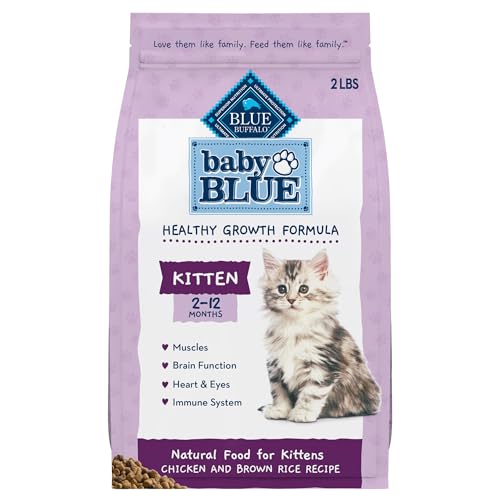 Blue Buffalo Baby Blue Natural Kitten Dry Cat Food, Healthy Growth Formula with DHA, Chicken and Brown Rice Recipe, 2-lb Bag