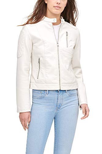 Levi's Women's Faux Leather Motocross Racer Jacket (Standard and Plus), Oyster, Medium