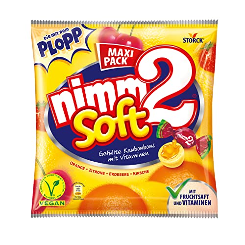 (-20%) nimm2 soft – Kleine Bonbons mit flüssiger Fruchtsaftfüllung und Vitaminen zum Naschen für Kinder und Erwachsene – (1 x 345g Beutel)