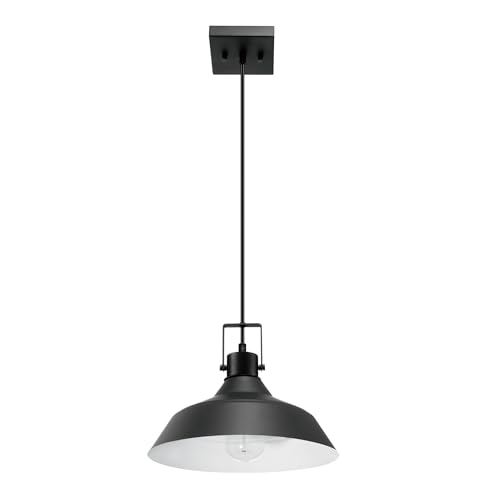 GLOBE Electric 44476 1-Light Indoor/Outdoor Pendant Light, Matte Black Finish, Textured Socket Detail, Adjustable Hanging Height, E26 Base, Modern Farmhouse Style
