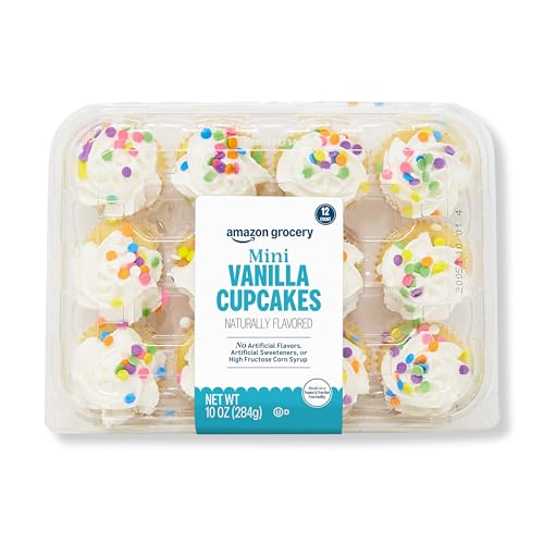 Amazon Grocery, Vanilla Mini Cupcakes, 10 Oz, 12 Ct, Frozen (Previously Fresh Brand, Packaging May Vary)